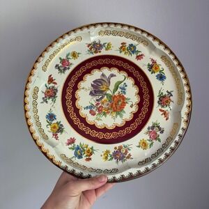 Vintage Daher Decorated Ware Round Floral Tin Tray Made in England 12.5 Inch